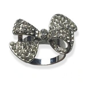 Bow Ring Size 6.25 Silver Tone Pave Style Rhinestone Cluster